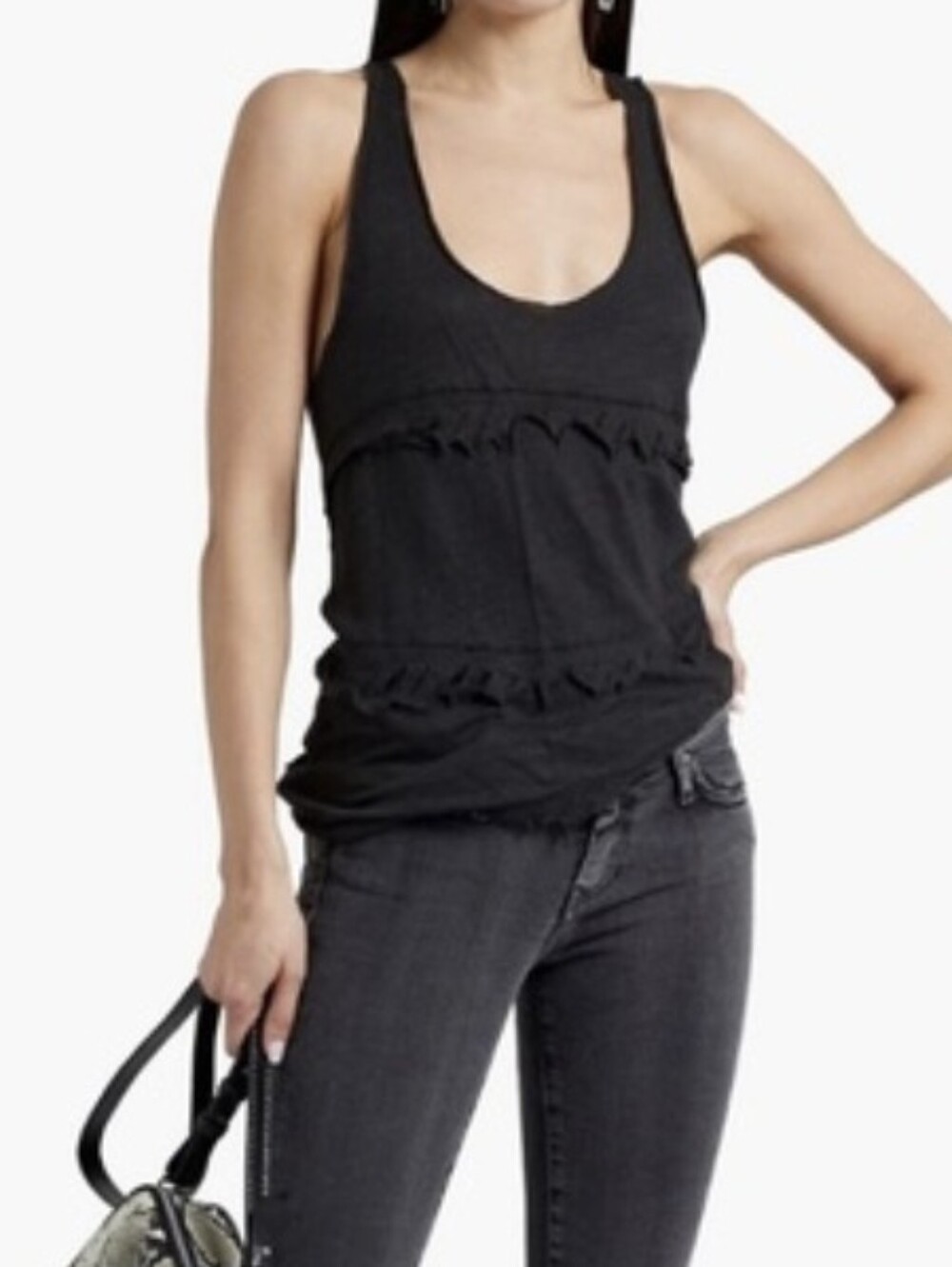 IRO Jeans NWT Bohamspe Linen Distressed Black Ruffle Tank Top